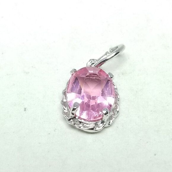 Vintage Light Pink Oval Rhinestone Pendant Charm, Birthstone Jewelry, Estate - Picture 5 of 5